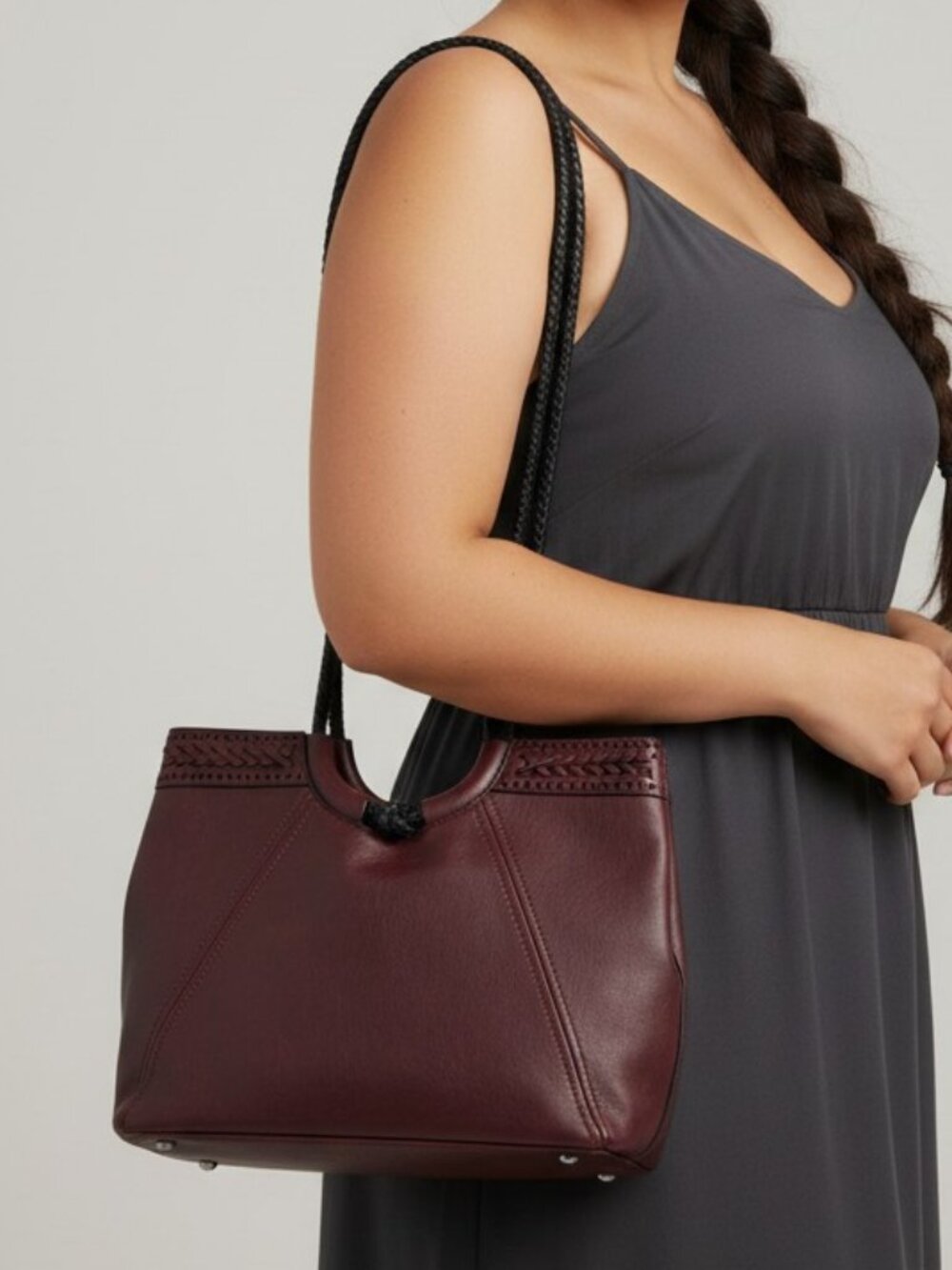 Y2K burgundy boho vegan leather tote purse